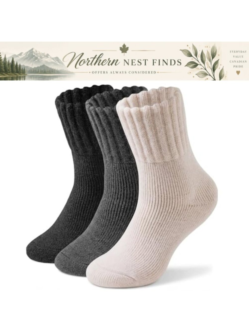 Thermal Boot Socks Women Thick Warm Cozy Knit Crew Socks 3 Pairs